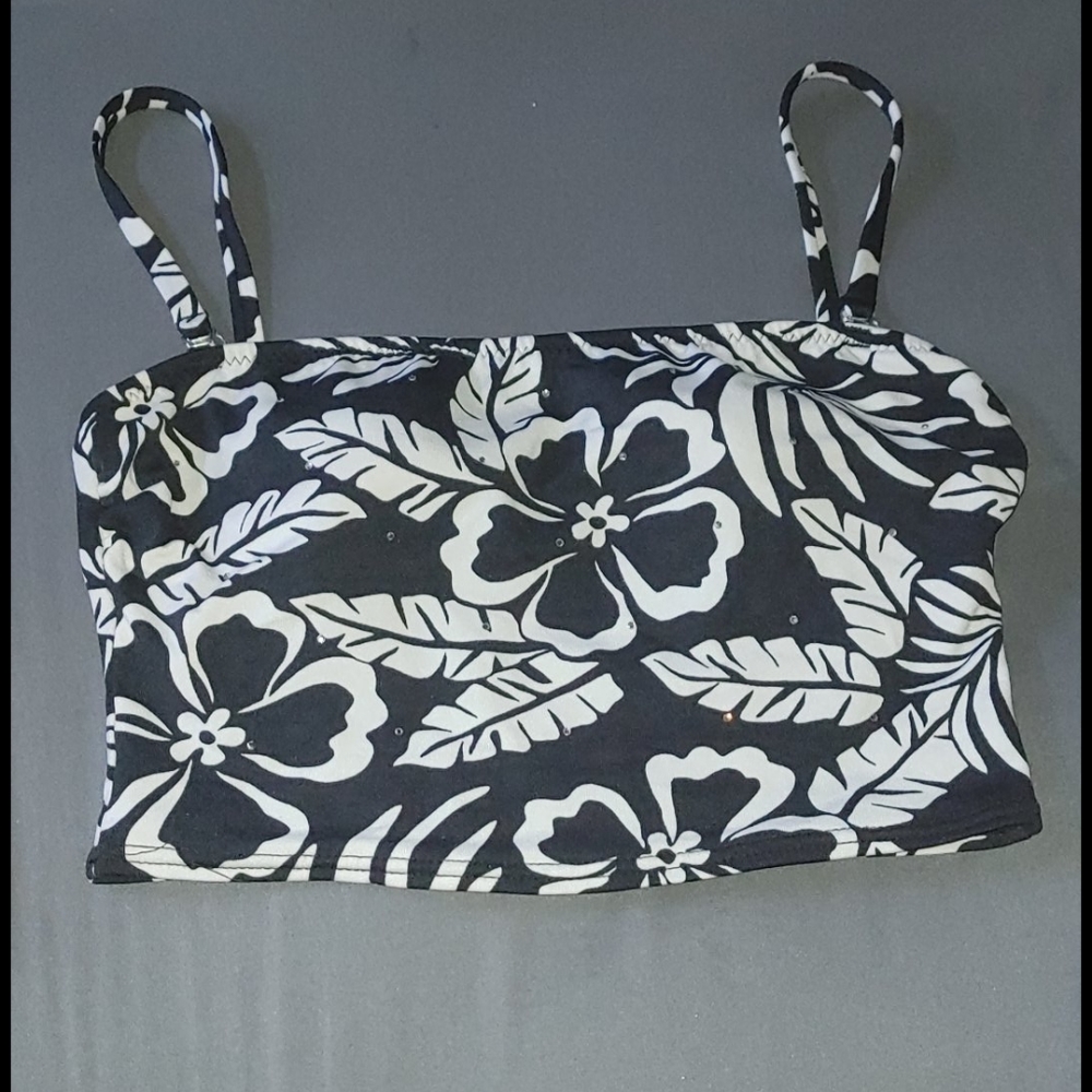 Surfside black floral Crop/bandeau swim suit top